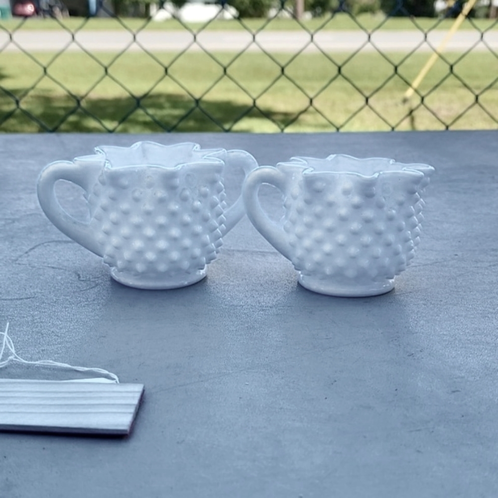Fenton Milk Glass Hobnail Star Shaped White Cream and Sugar Set